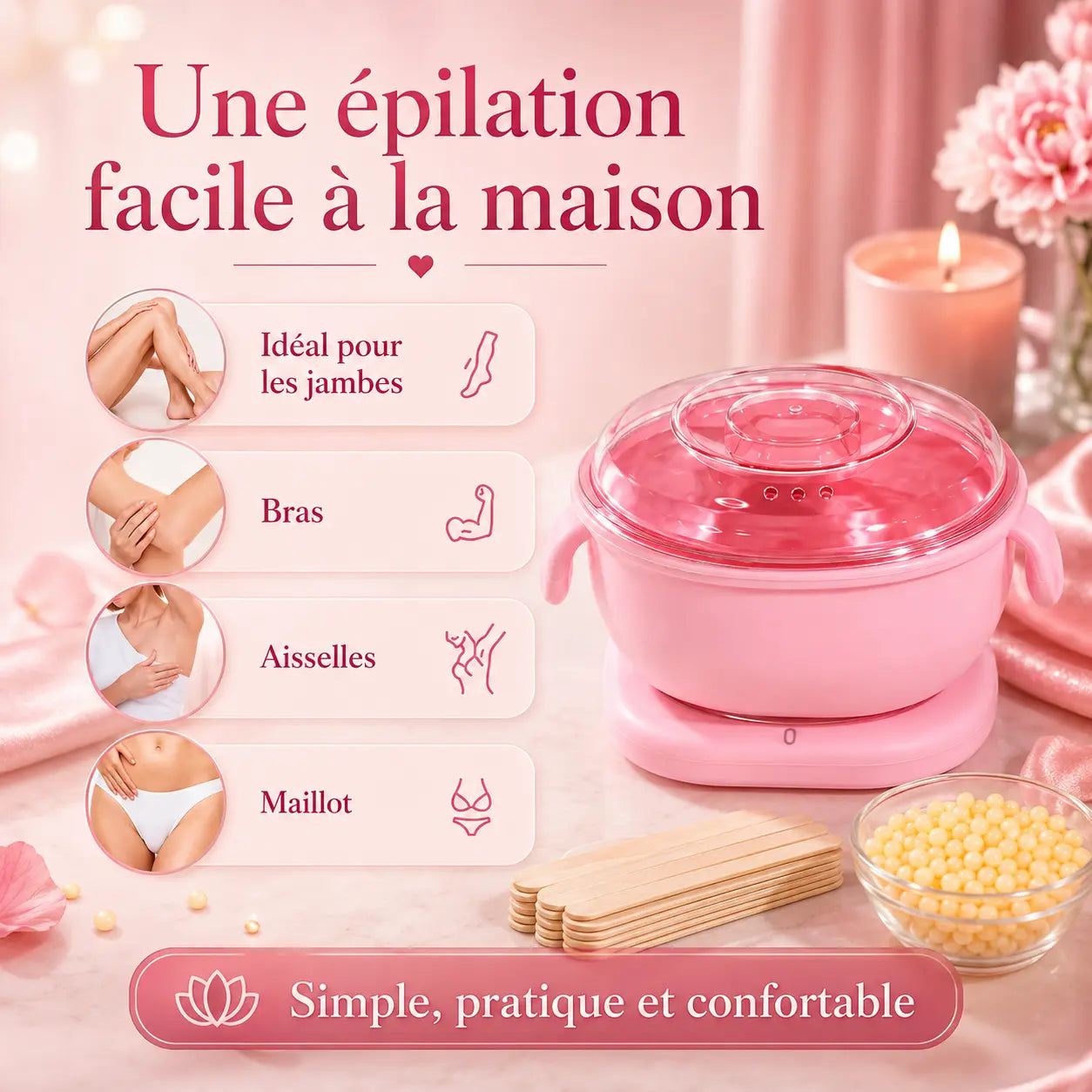 Pack Épilation Complet à la Maison – Chauffe-Cire + Cire + Bâtonnets