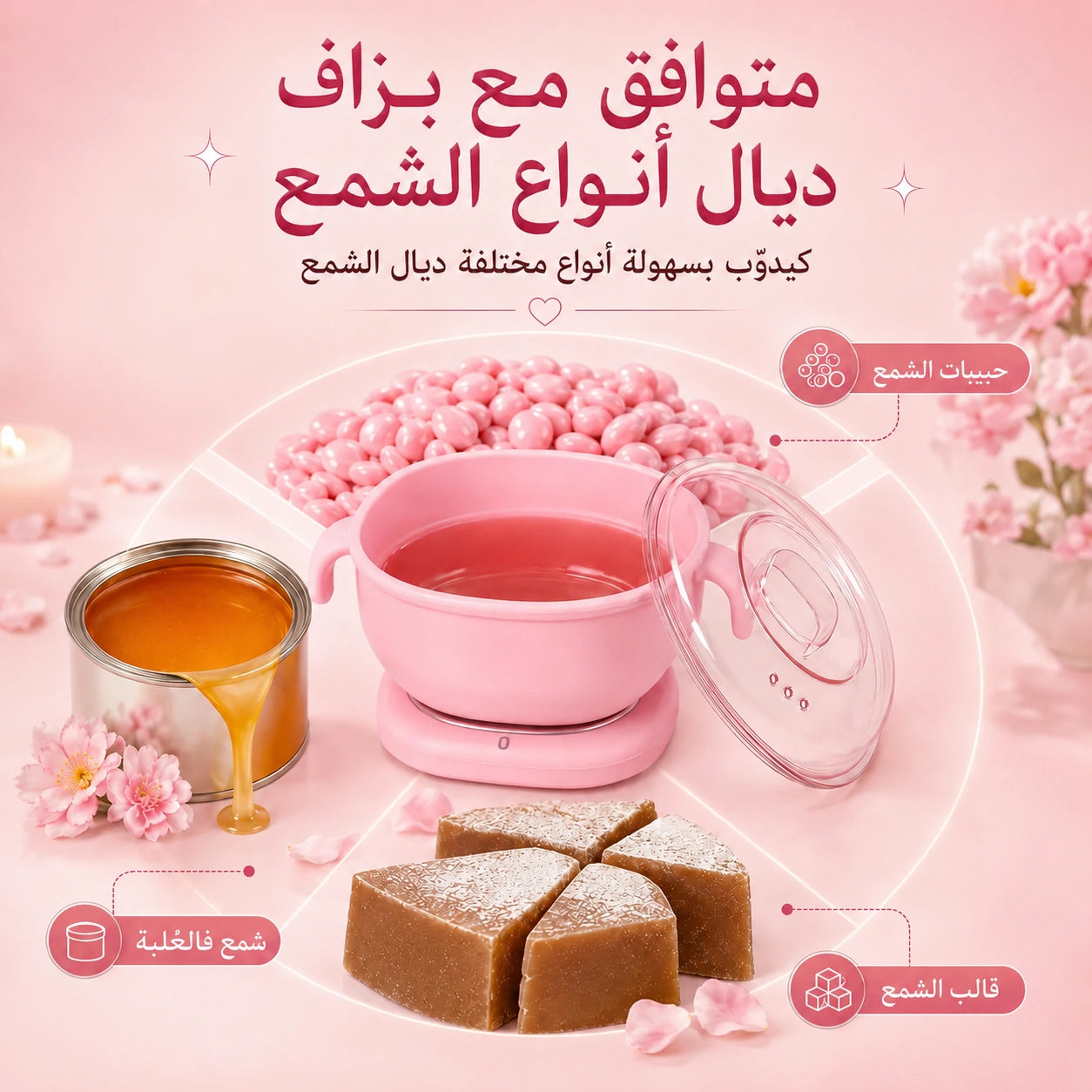 الباك الكامل لإزالة الشعر فالدار – جهاز تسخين الشمع + الشمع + الأعواد